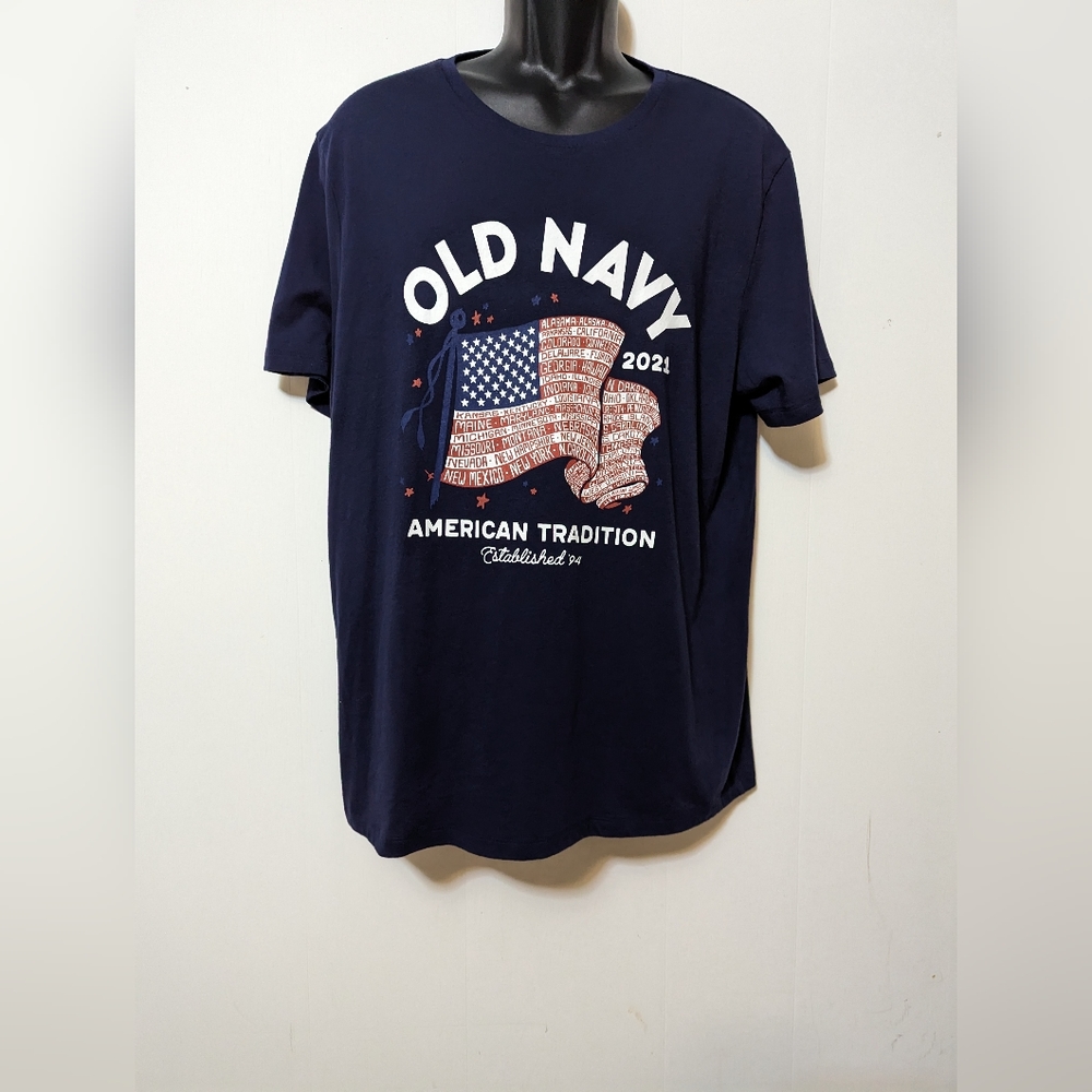 Men's Old Navy American Flag Short Sleeve T Shirt Blue XL